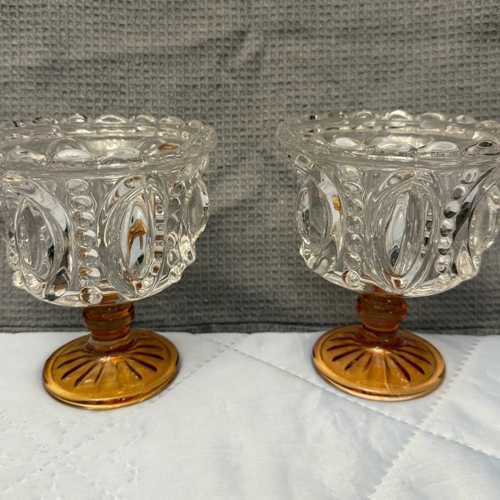 2/Retro Embossed Glass Ice Cream Cup or Yogurt Dessert Cup